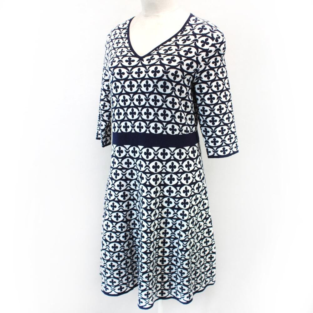 Boden Knit A-Line Dress Baroque-inspired Print V-Neck Soft Old Money Size 18